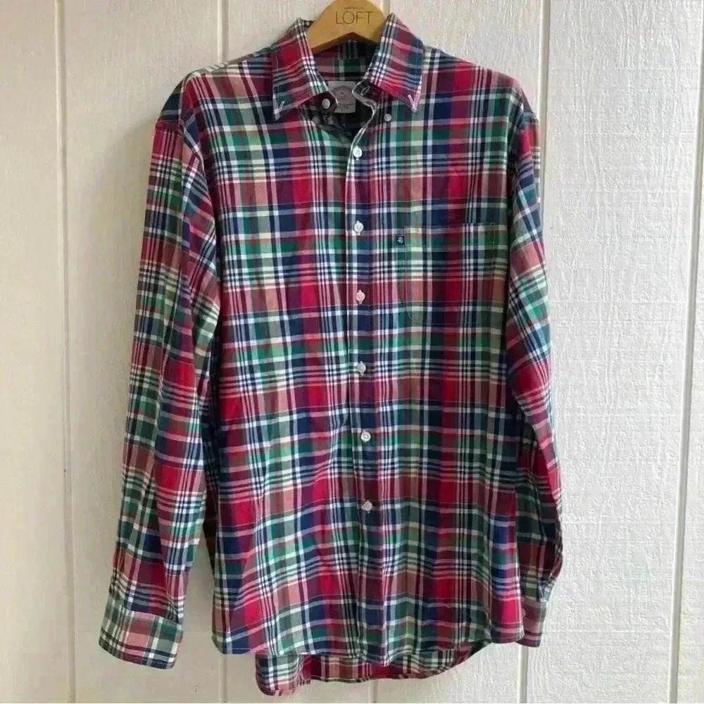 Brooks Brothers Plaid Button Down Dress Shirt 100% Cotton Size Men’s Medium